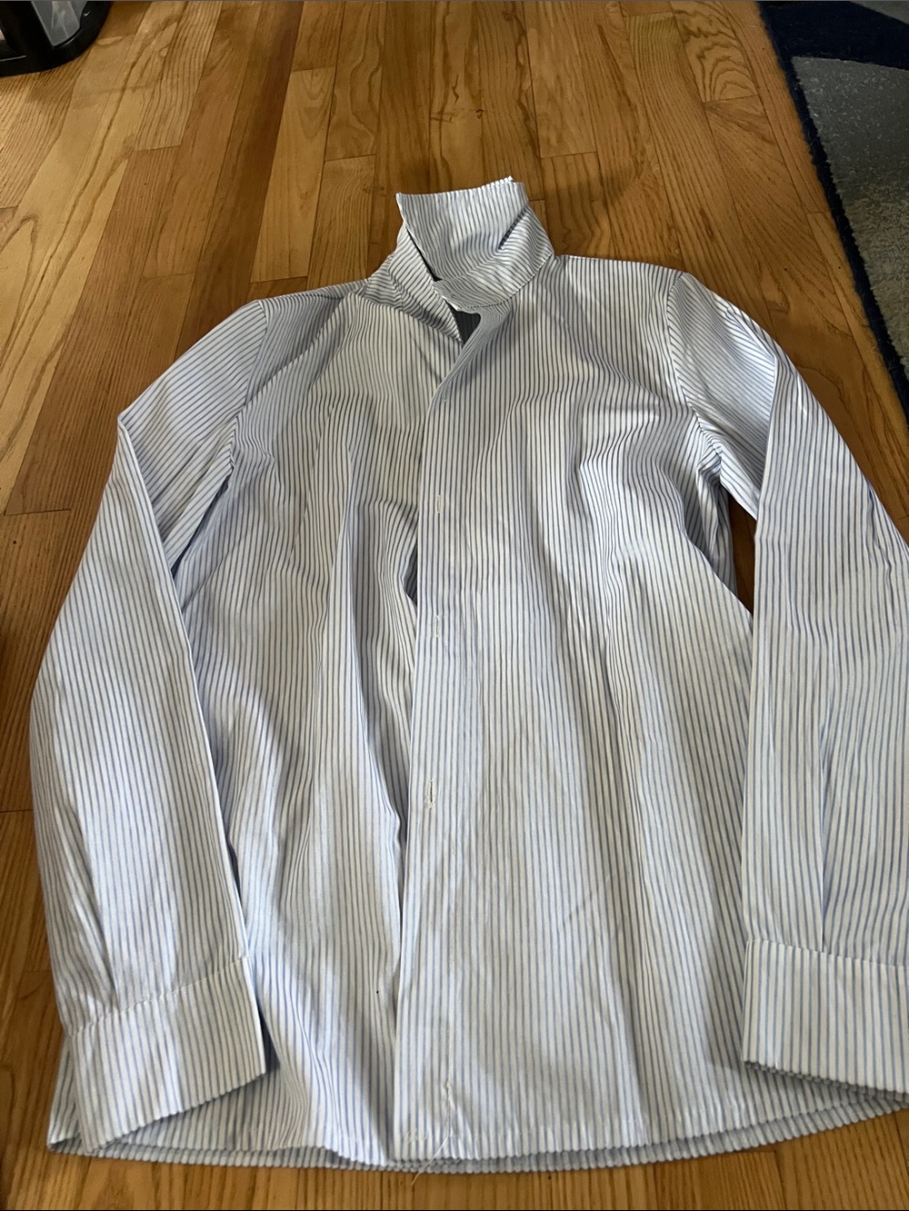 Men's Light Blue and White Striped Dress Shirt - Tailored Look